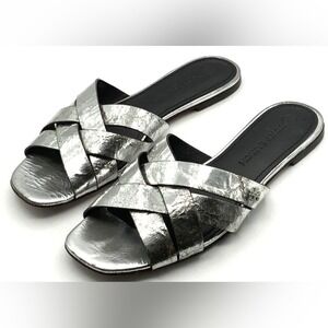 Tory Burch Metallic Silver Woven Slide Sandals Women Size 7M